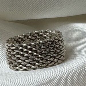 Tiffany & Co 925 Sterling Silver Somerset Flexible Mesh Weave Band Ring Size 6.5